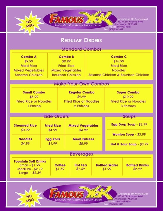 FAMOUS WOK Menu
