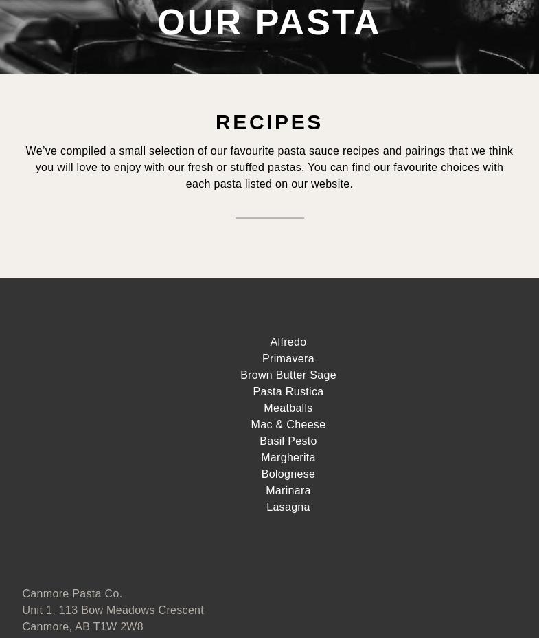 Canmore Pasta Co. Menu