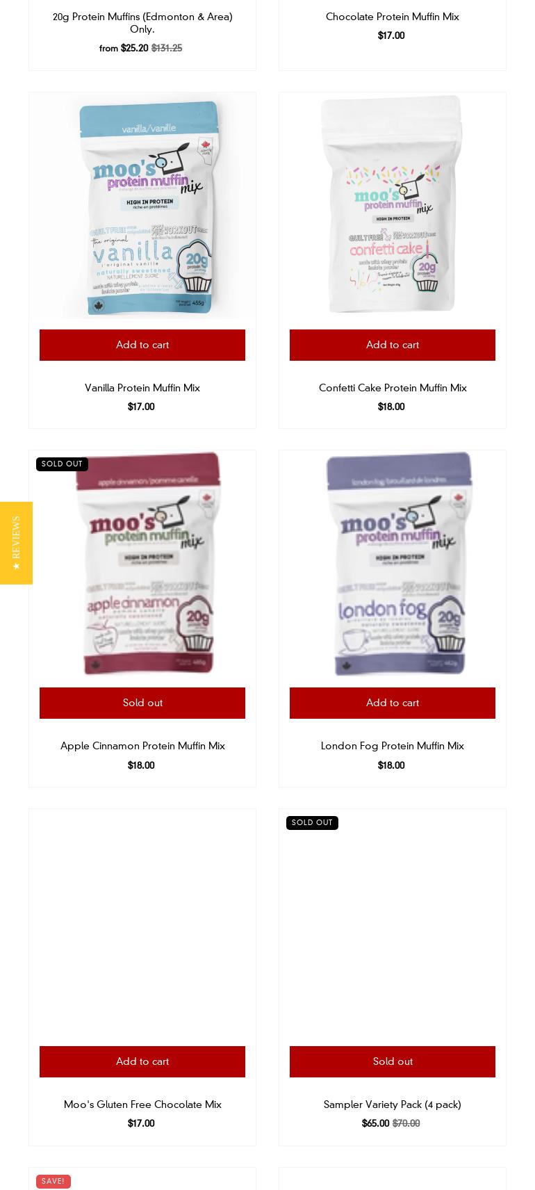 Moo's Protein Muffin Menu