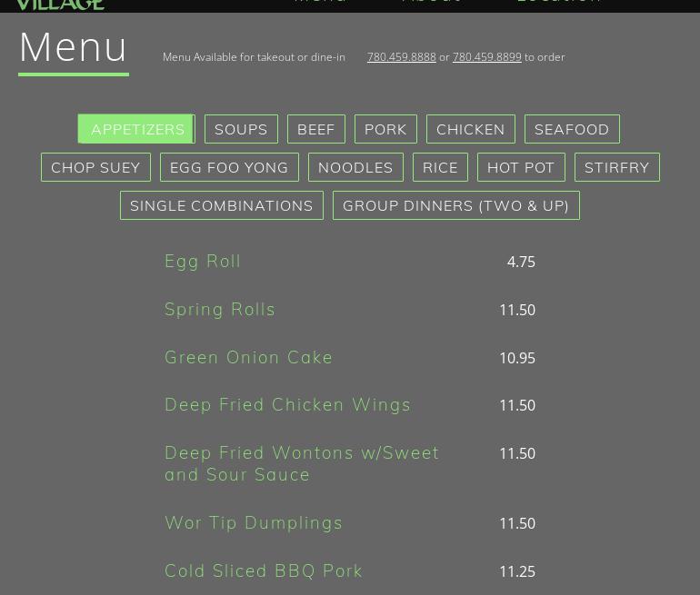 Jade Village Restaurant Ltd Menu