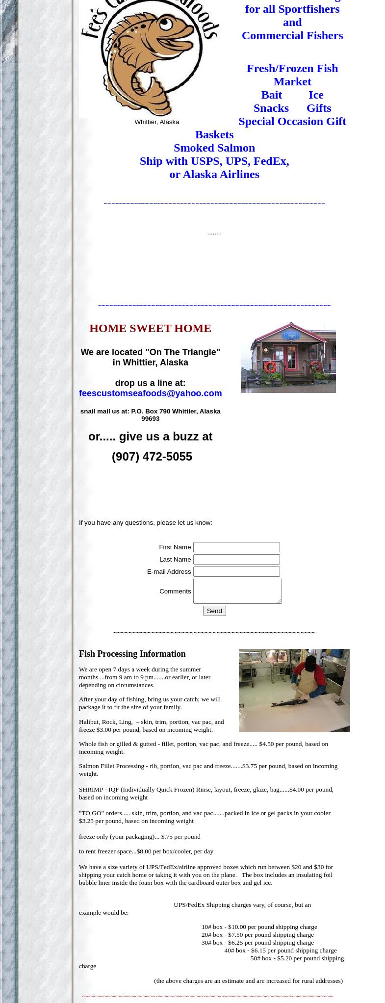 Fee's Custom Seafoods Menu