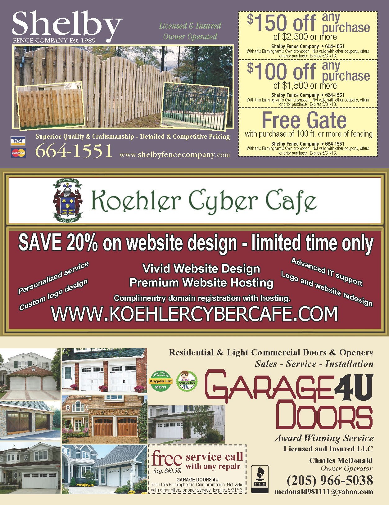 Koehler Cyber Cafe, Inc. Menu