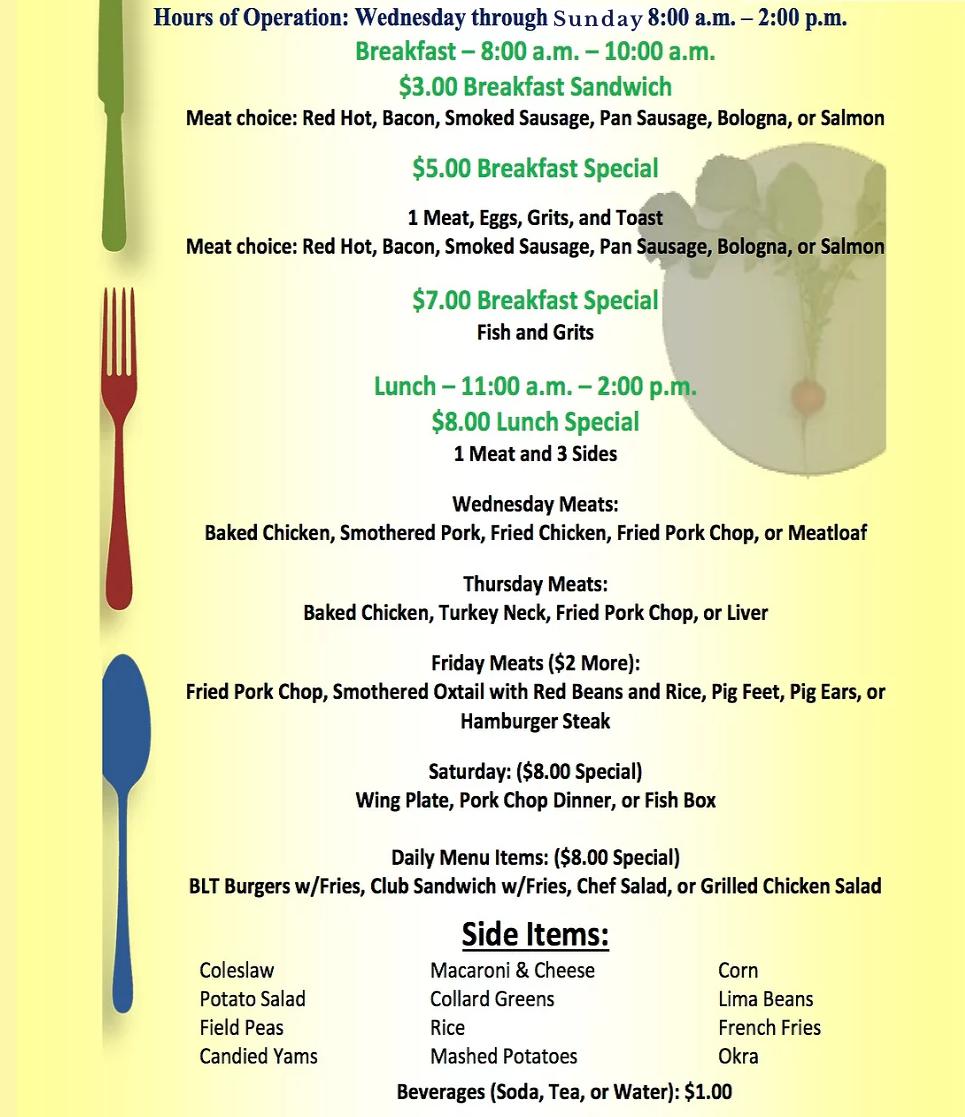 Seniq's Variety Cafe Menu