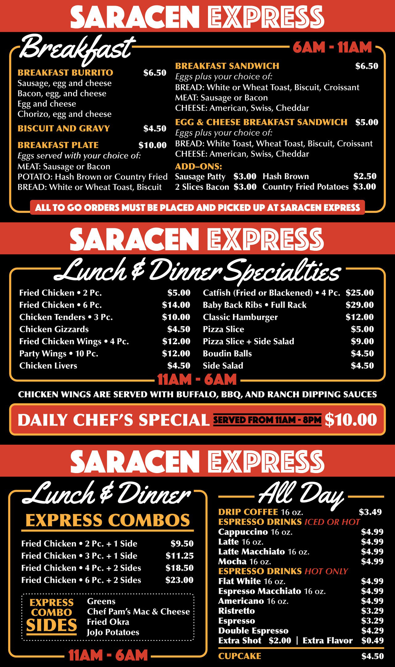 Saracen Express Menu