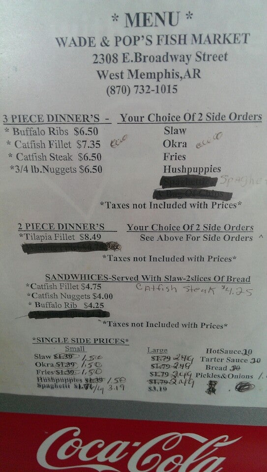 Wade-N-Pop's Fish Market Menu
