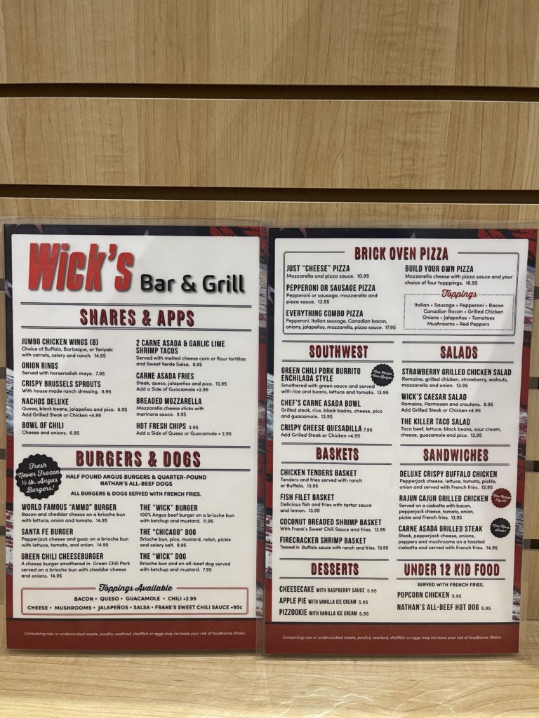 Wick's Bar & Grill Menu