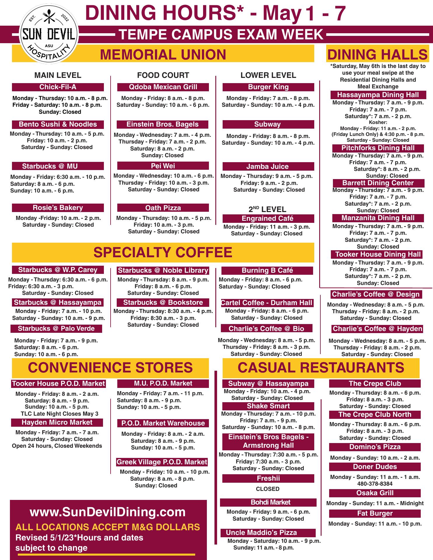 Manzanita Dining Hall Menu