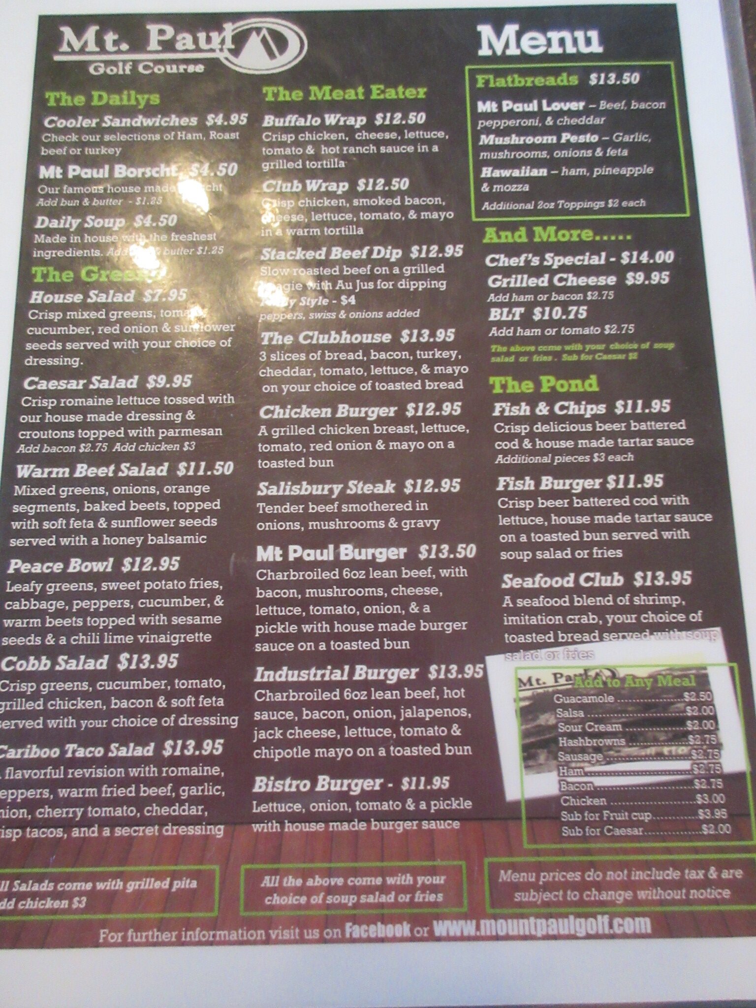 Mount Paul Family Restaurant Menu