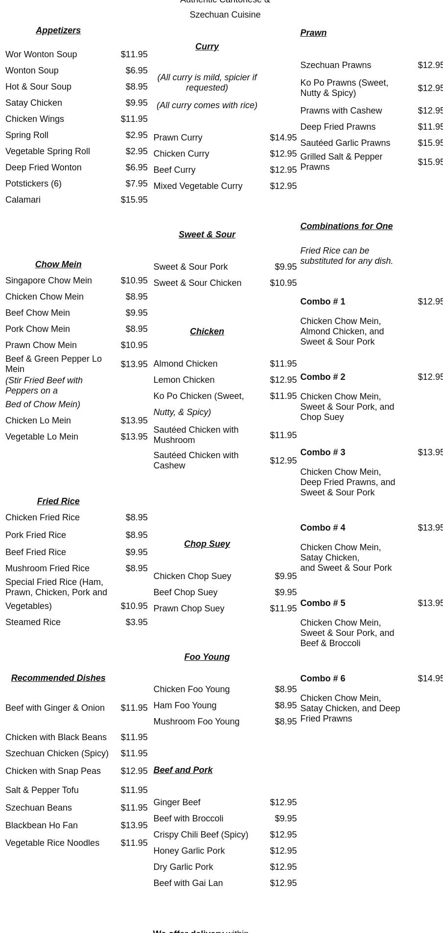 The Phoenix Restaurant Menu