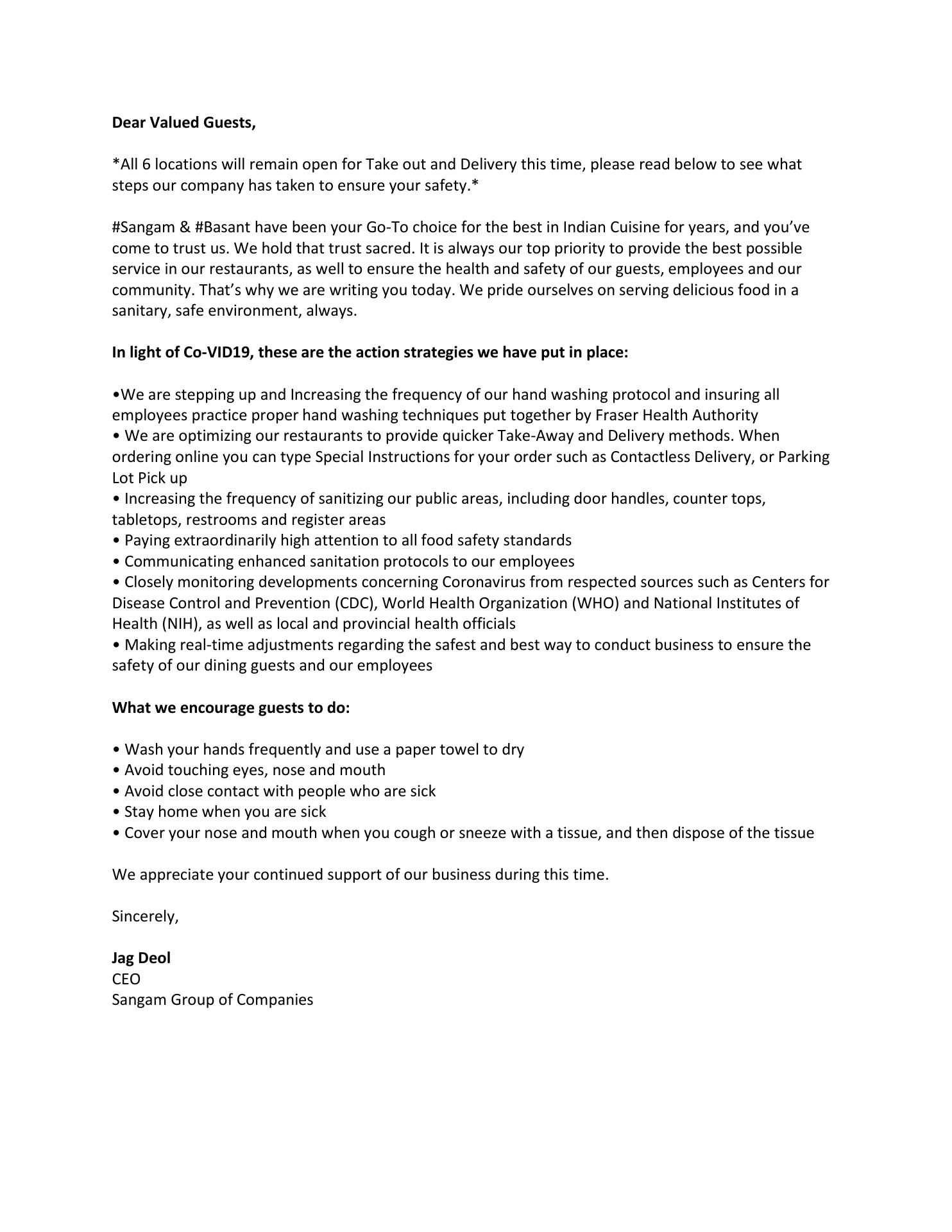 Sangam Indian Cuisine - Stave Lake Menu