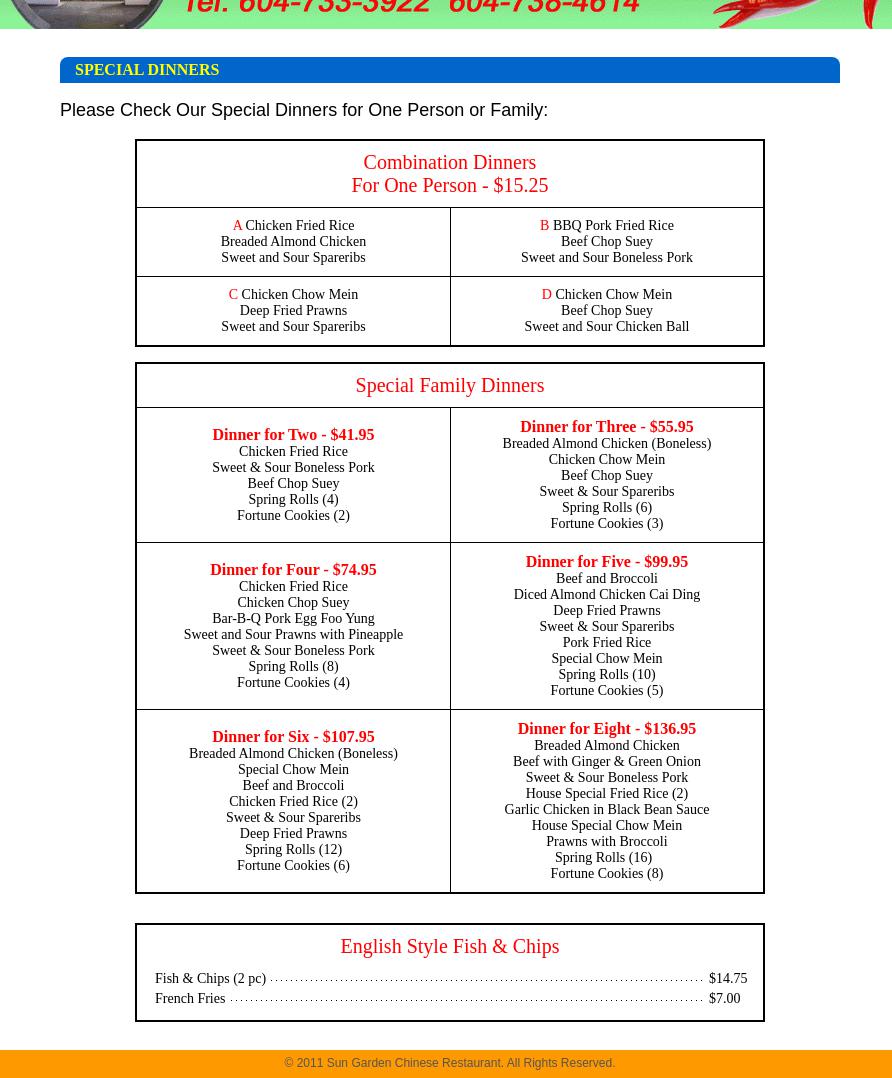 Sun Garden Menu