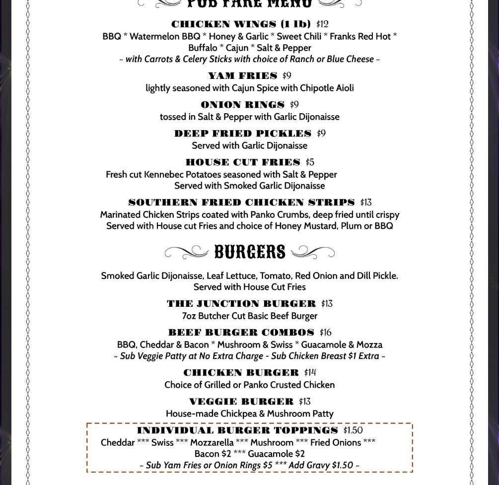 PumpJack Pub Menu
