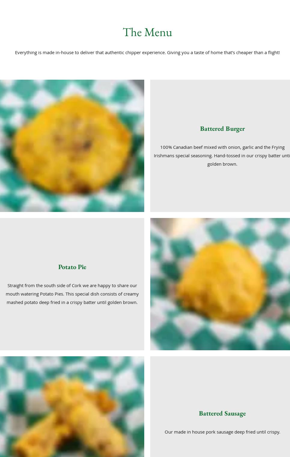 The Frying Irishman Menu