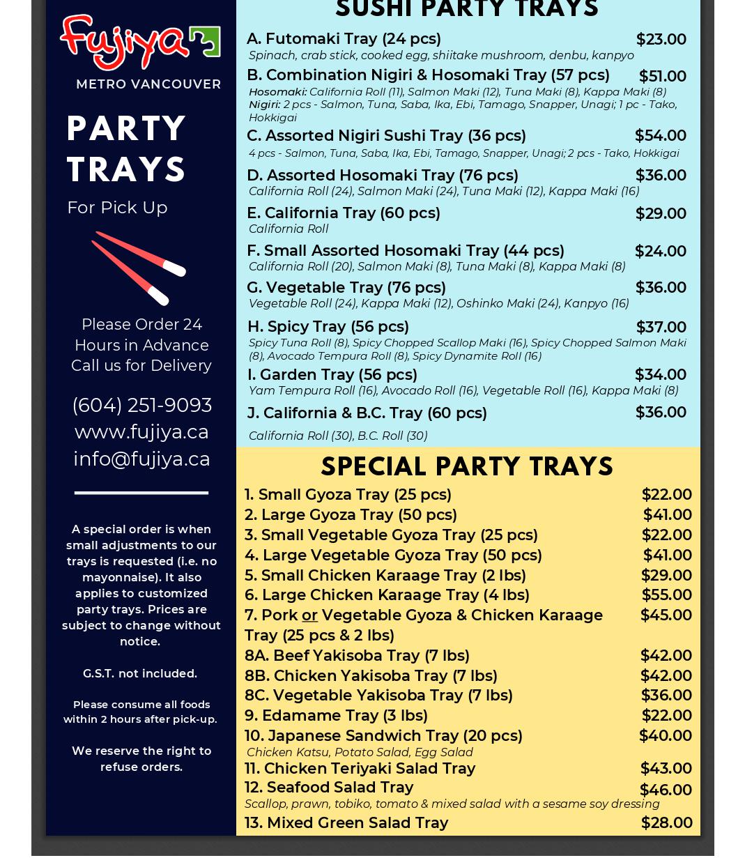 Fujiya - Victoria Menu