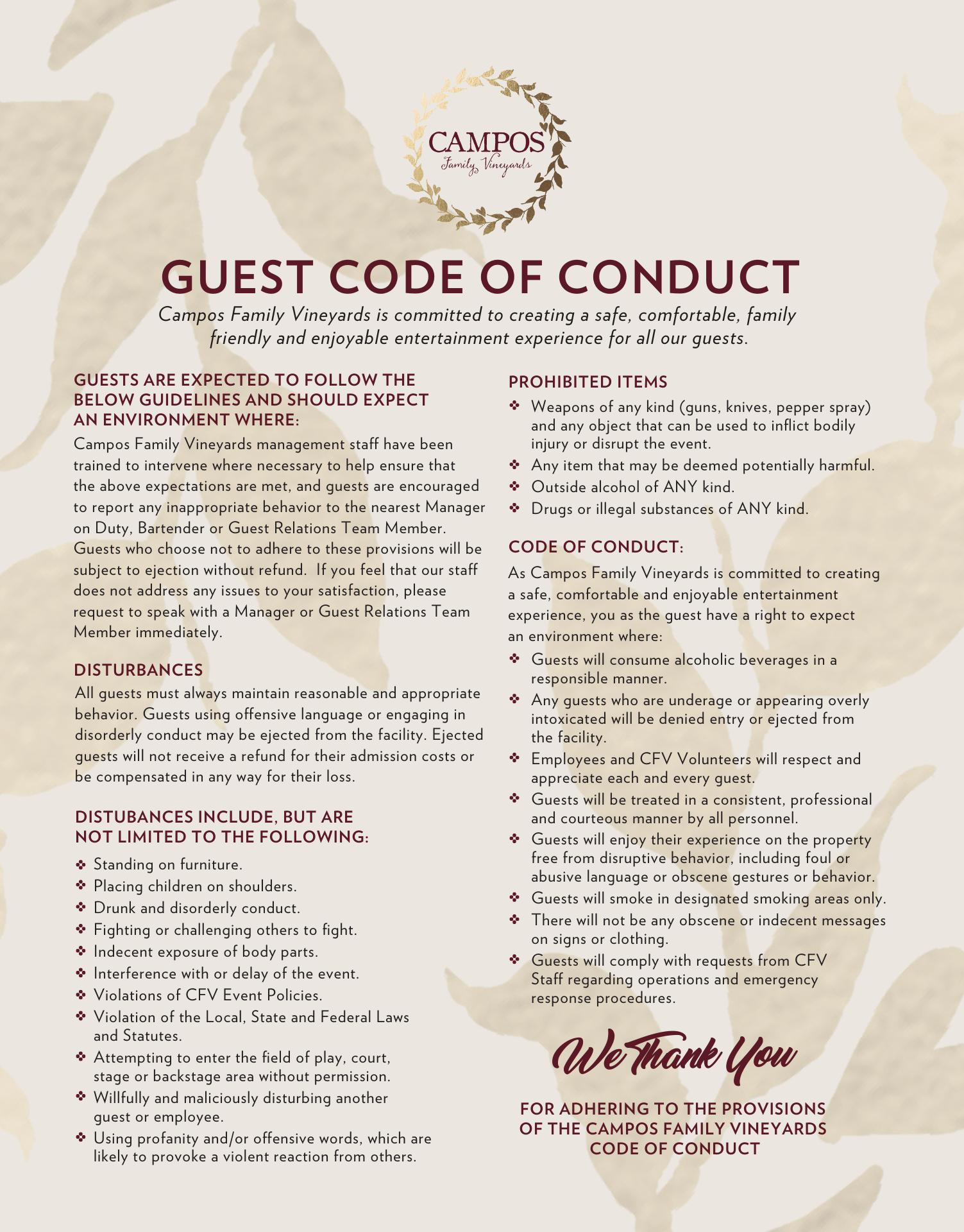 Campos Family Vineyards Menu