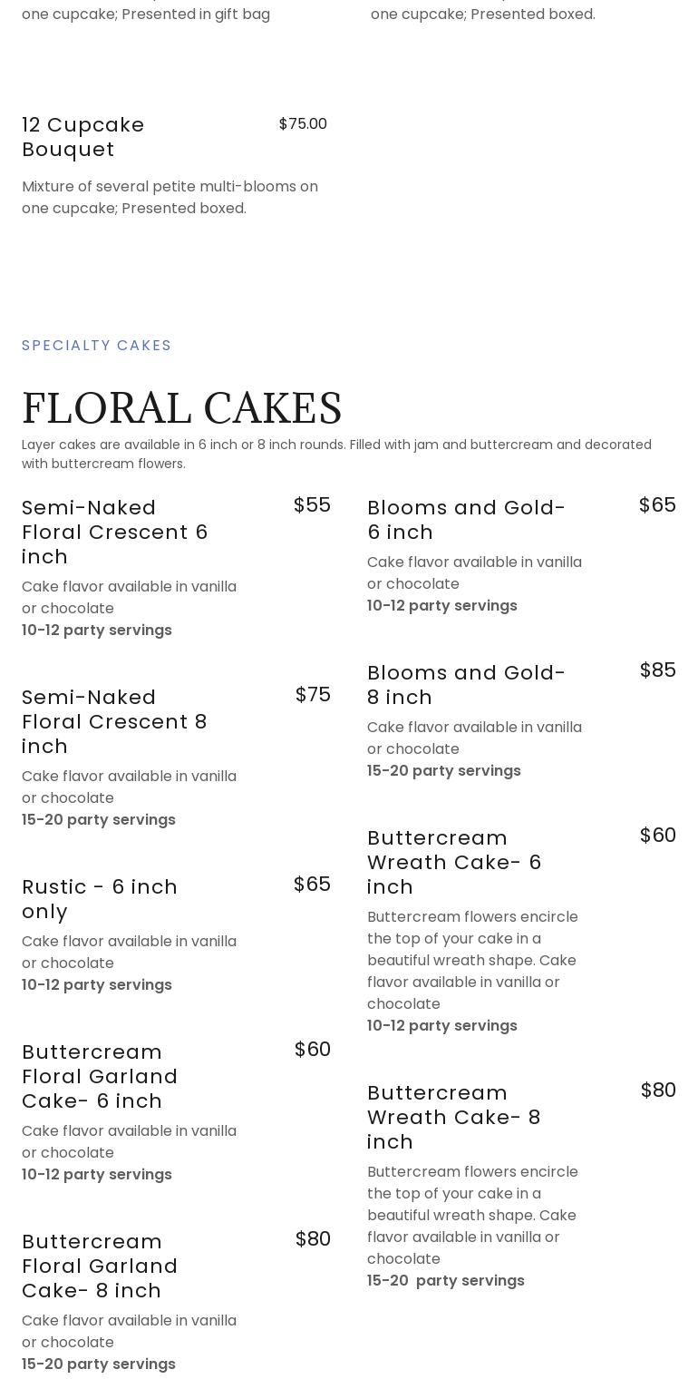 Lisa’s Bouqcakes Menu