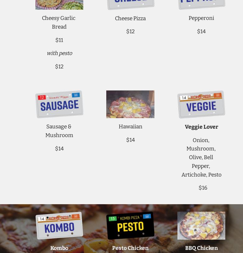 Kombi Pizza at Red Bus Brewing Company Menu