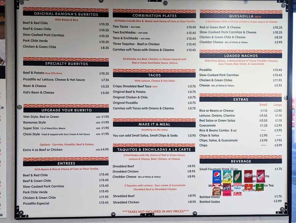 Ramona's Mexican Food Menu