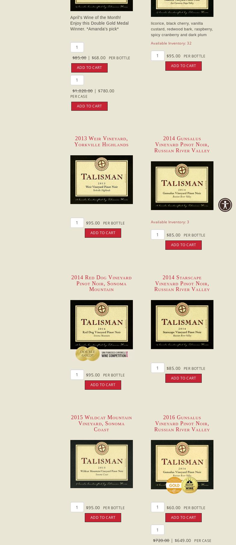 Talisman Wines Menu