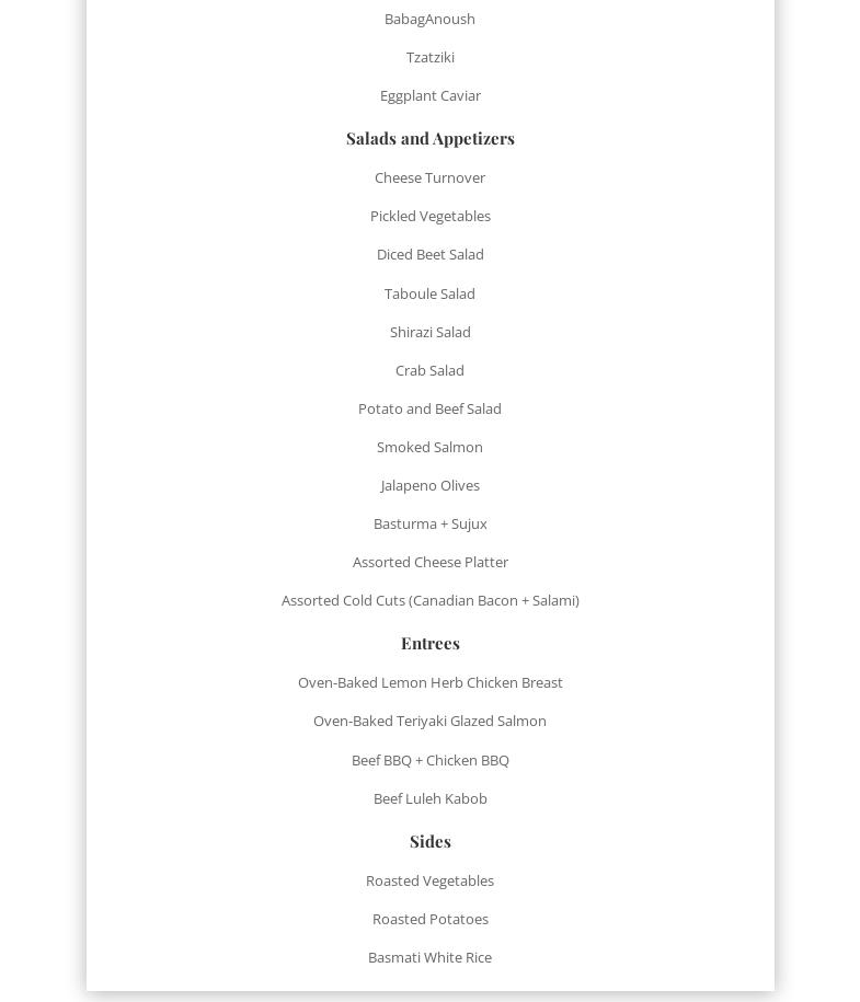 Anoush Catering at Glenoaks Ballroom Menu