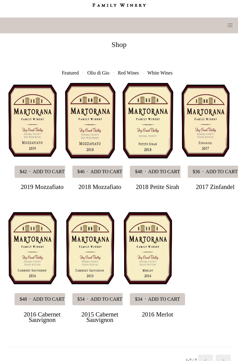 Martorana Family Winery Menu