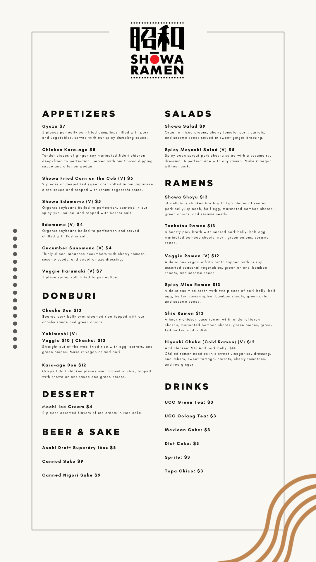 Shōwa Ramen Menu
