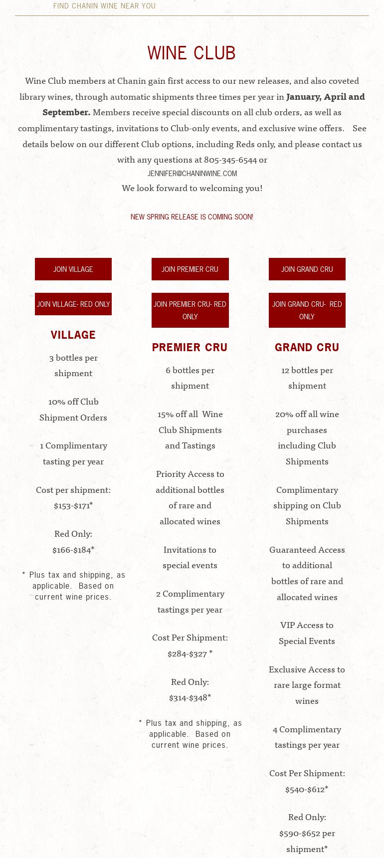 Chanin Wine Co. Menu