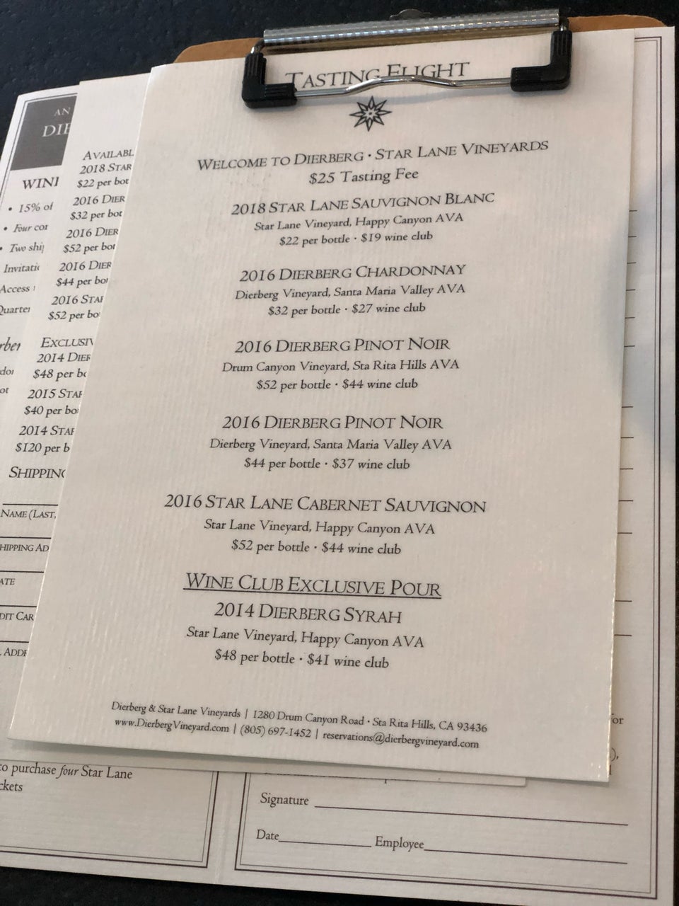 Dierberg Vineyard & Tasting Room Menu