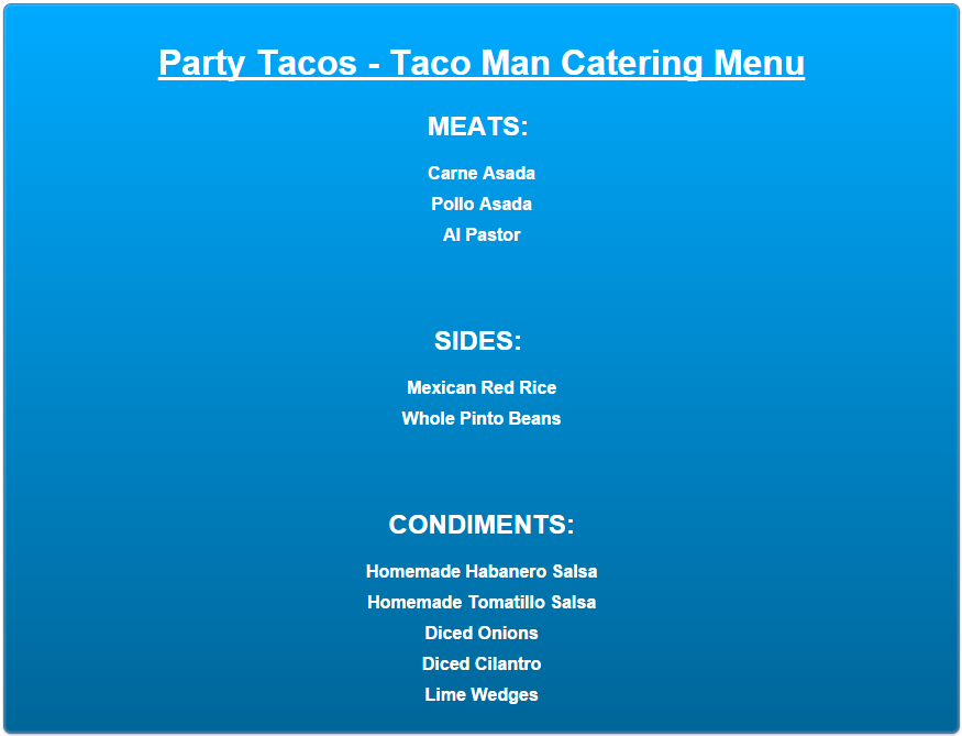 Party Tacos Menu