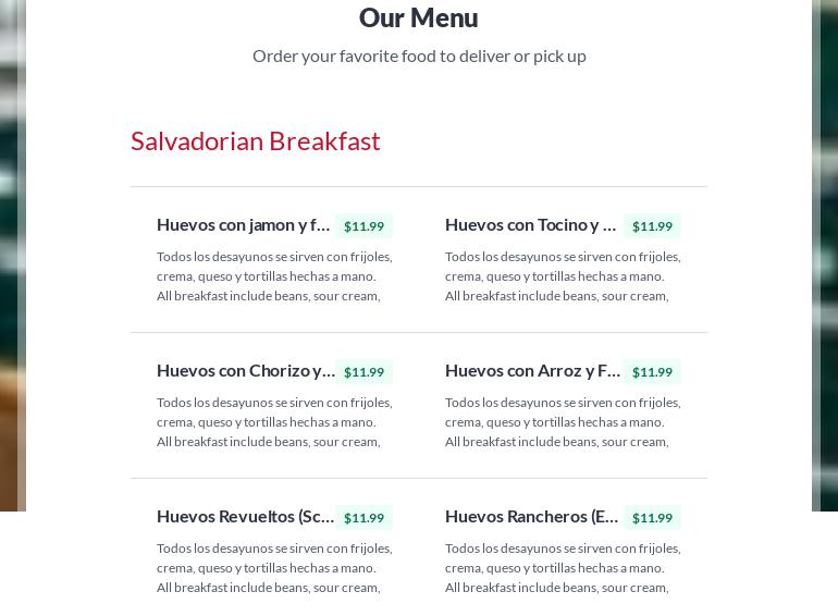 Graciela's Restaurant Menu