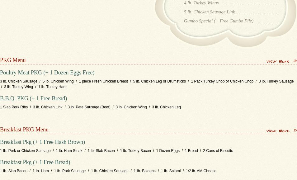 Turner's Poultry Menu