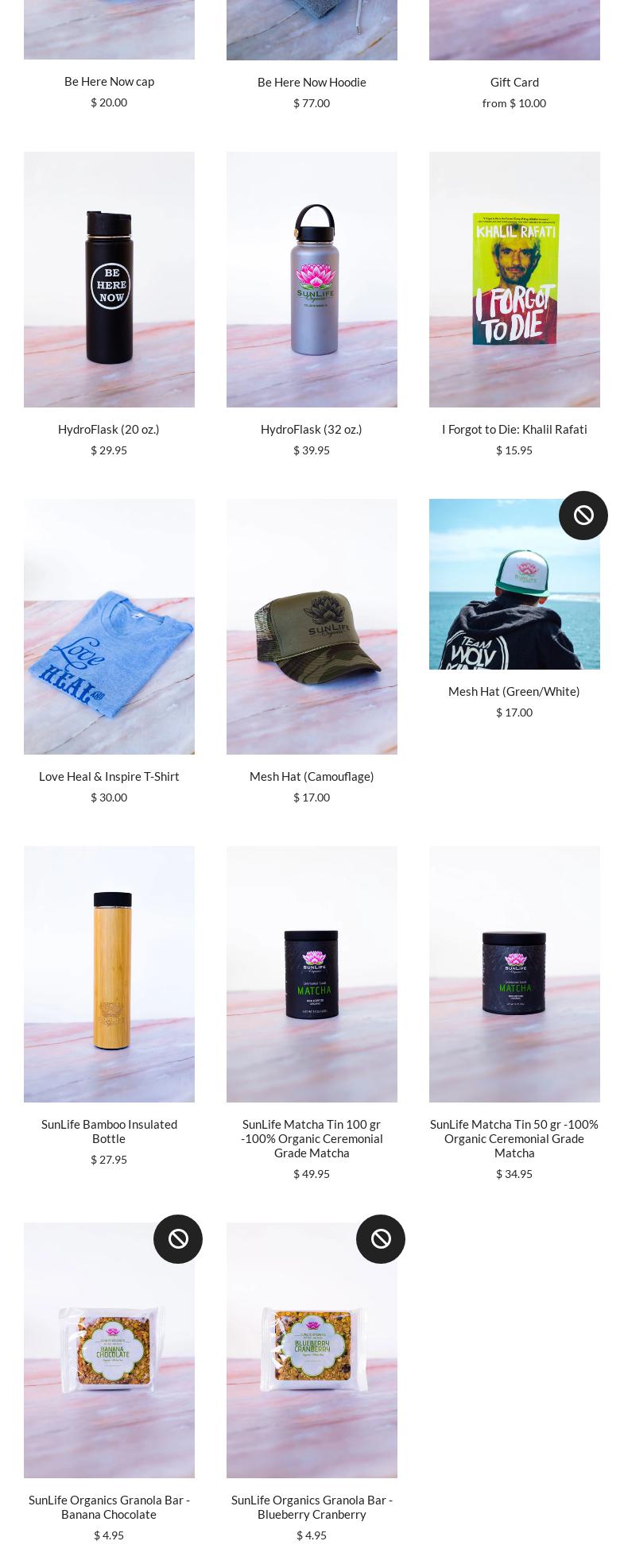 SunLife Organics Menu