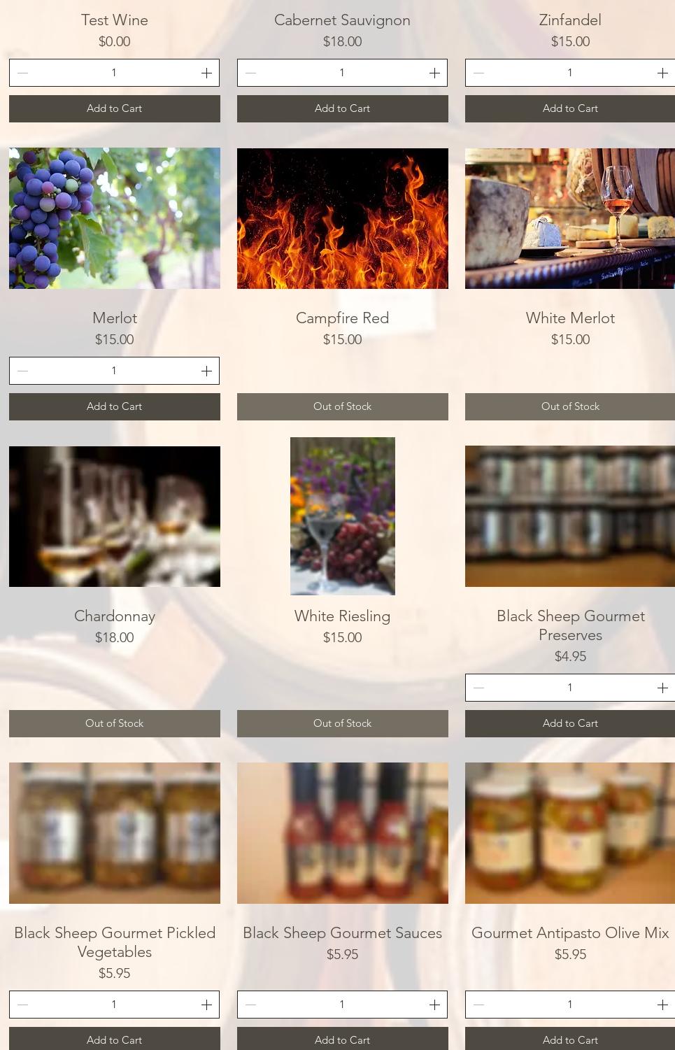 Butterfly Creek Winery Menu