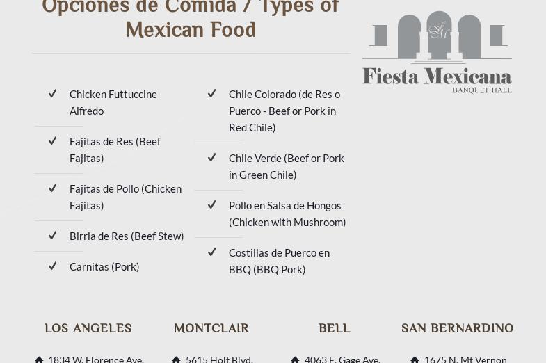 Fiesta Mexicana Banquet Hall Menu