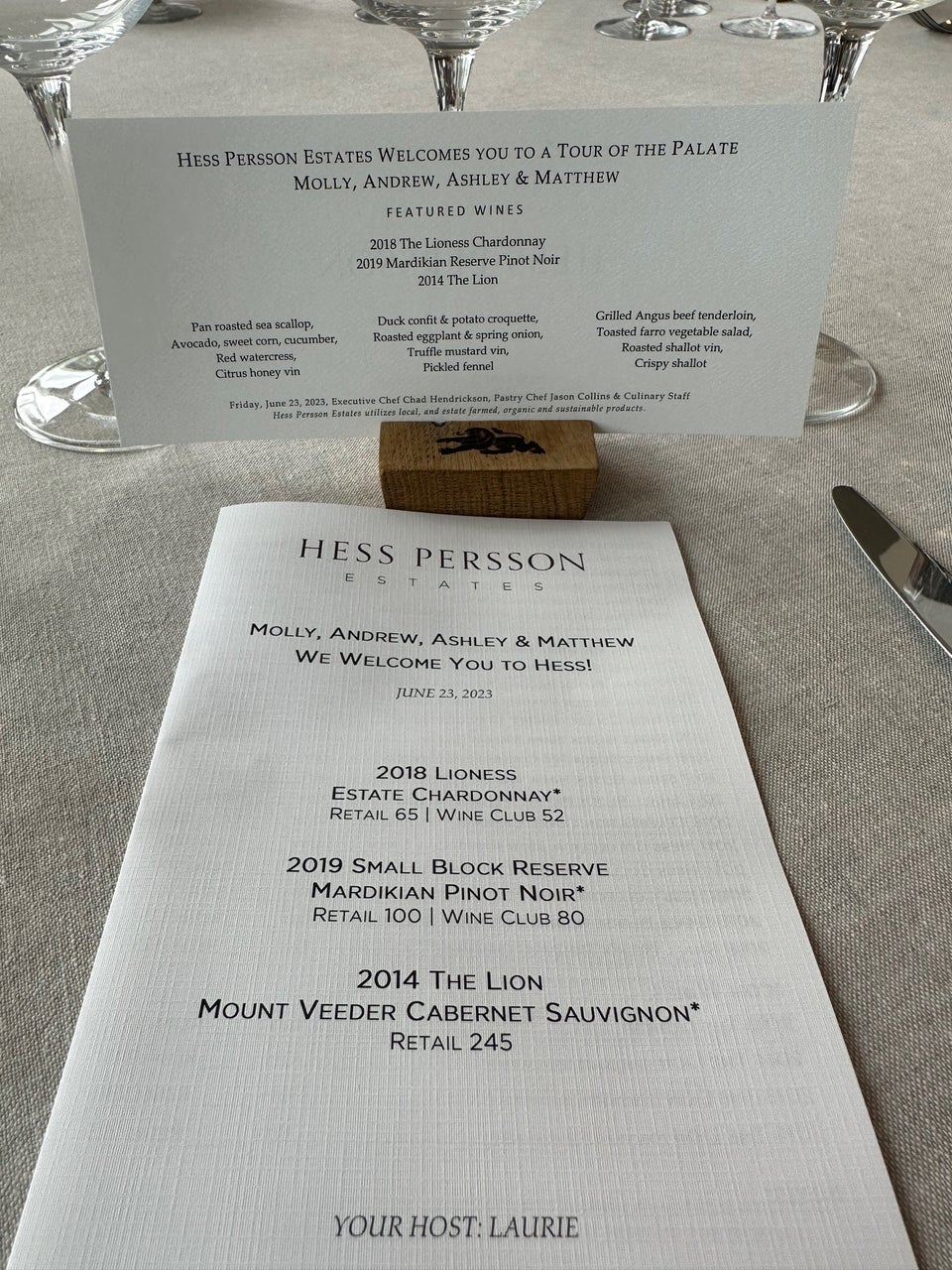 Hess Persson Estates Menu