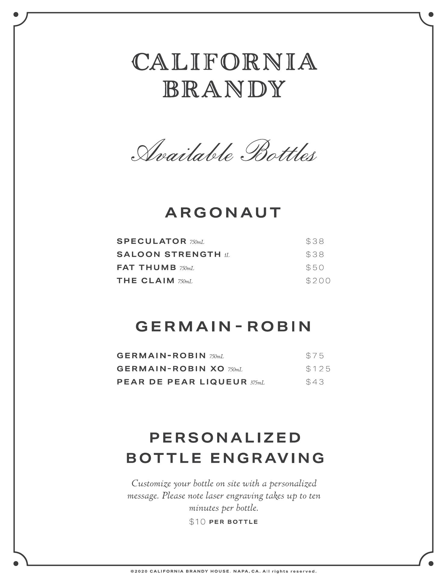 California Brandy House Menu