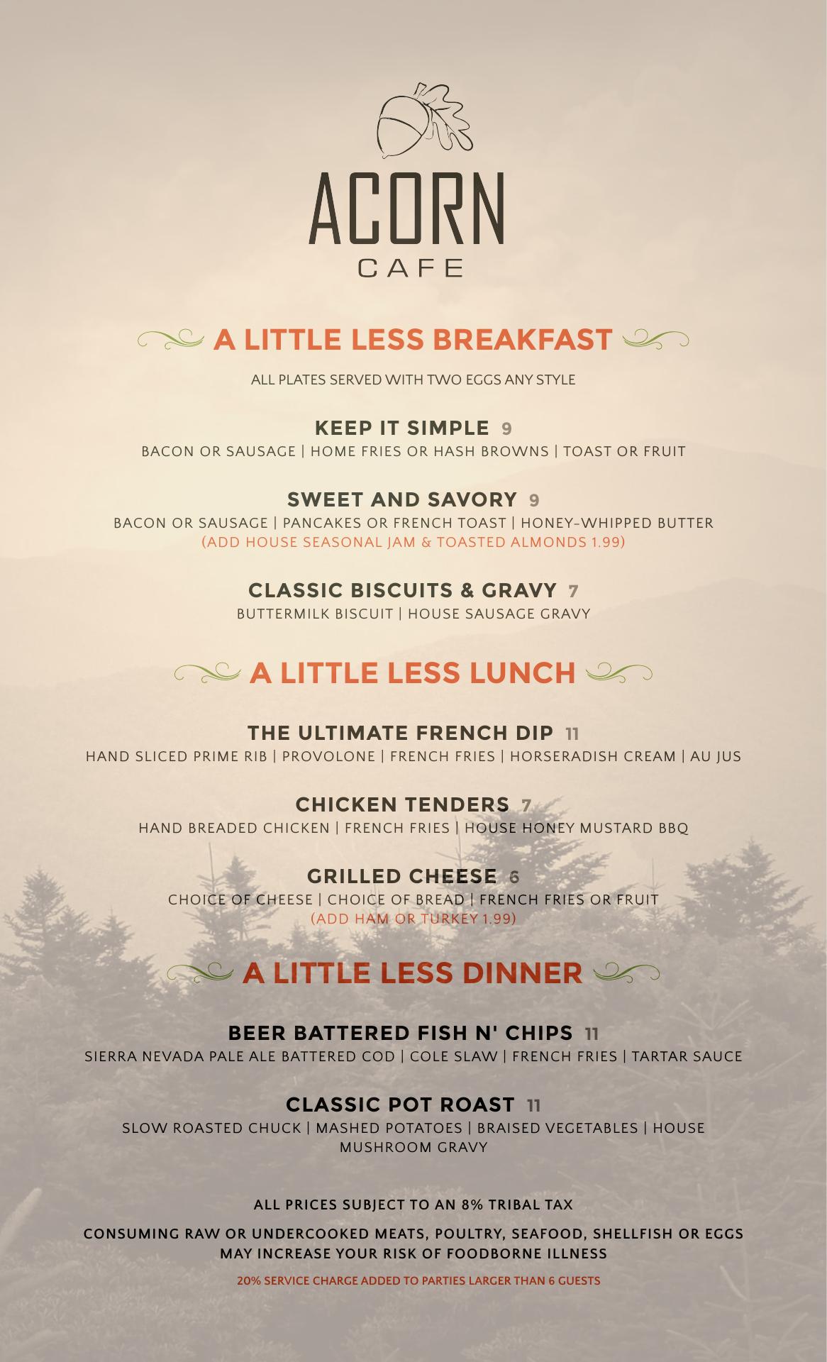 Acorn Café Menu