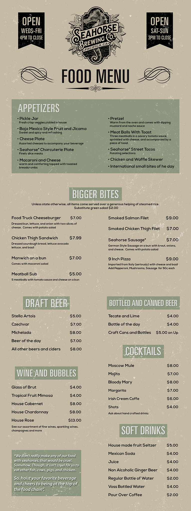 Seahorse Brewing Menu