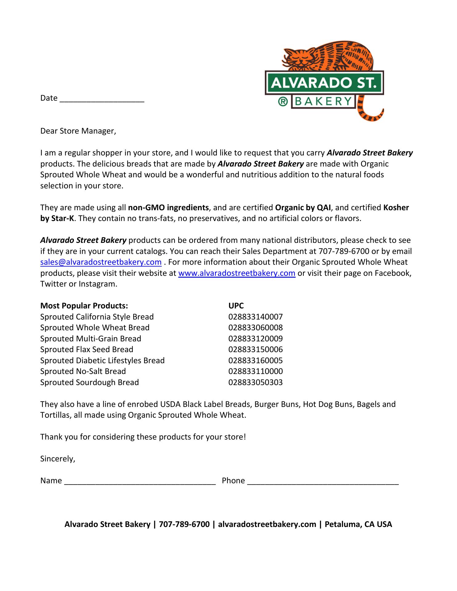 Alvarado Street Bakery Menu