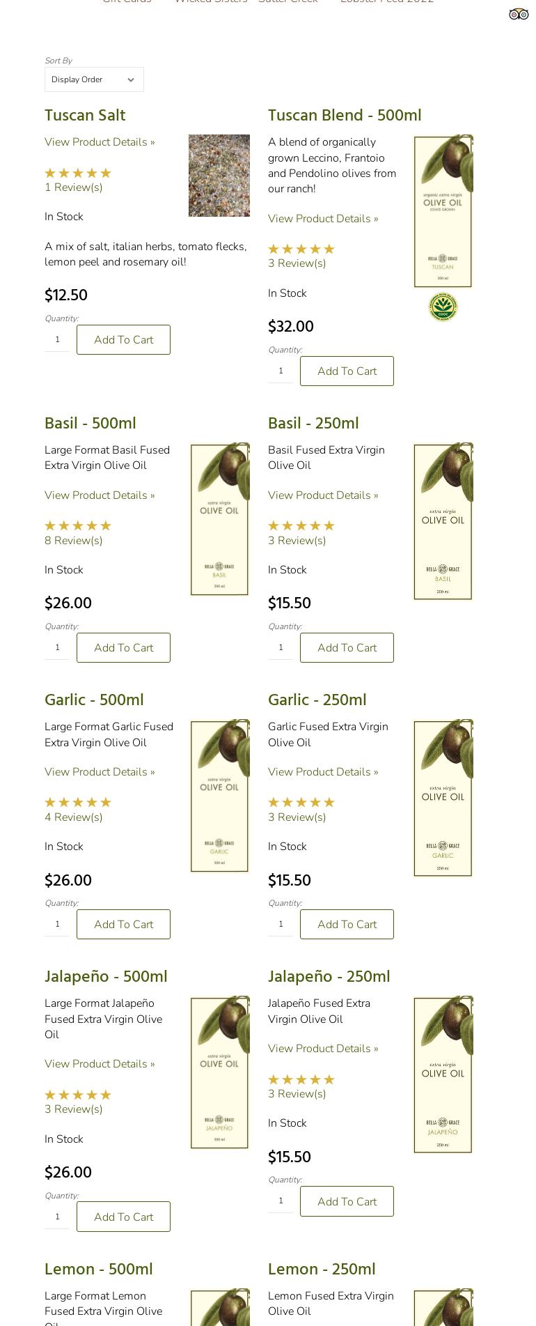 Bella Grace Vineyards & Wine Cave Menu