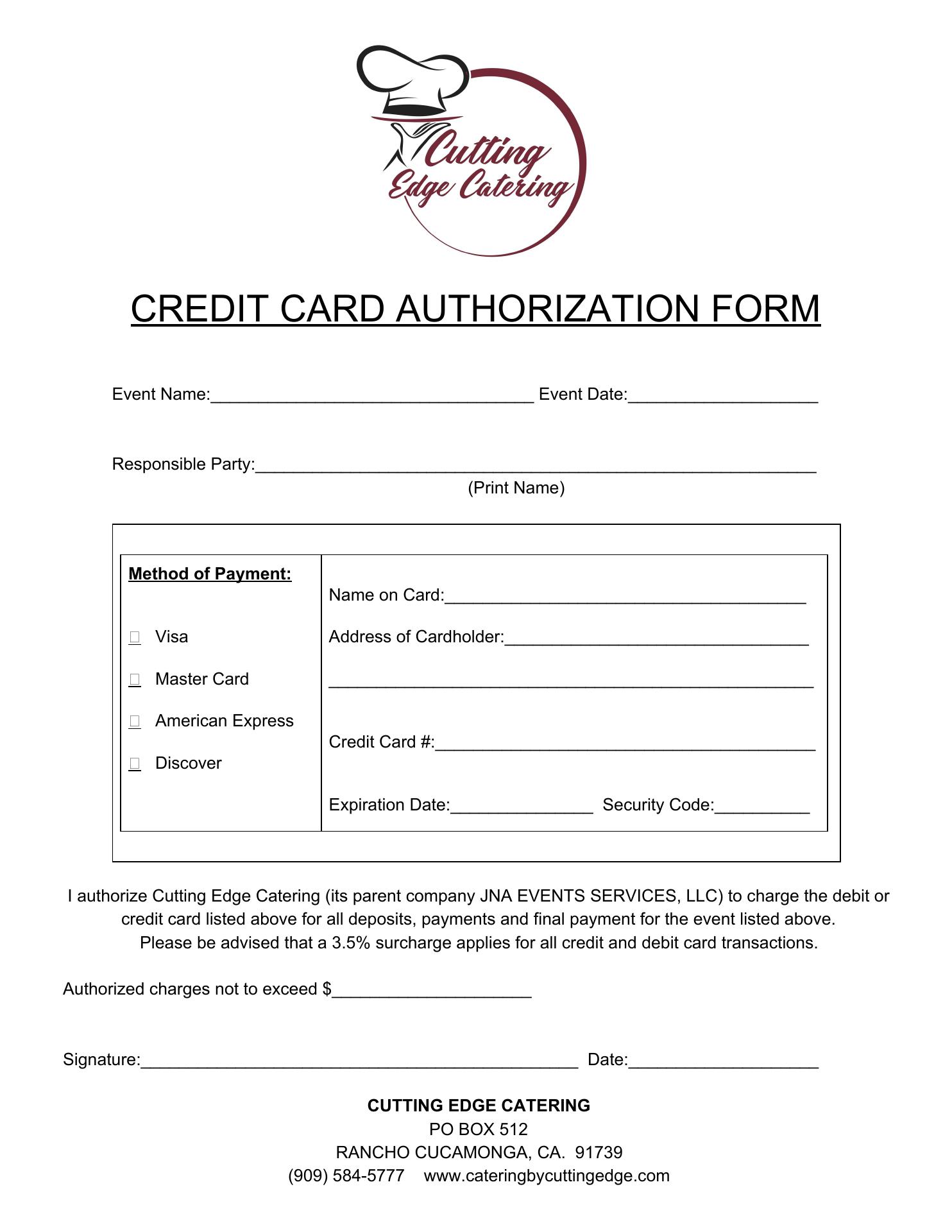 Cutting Edge Catering Menu