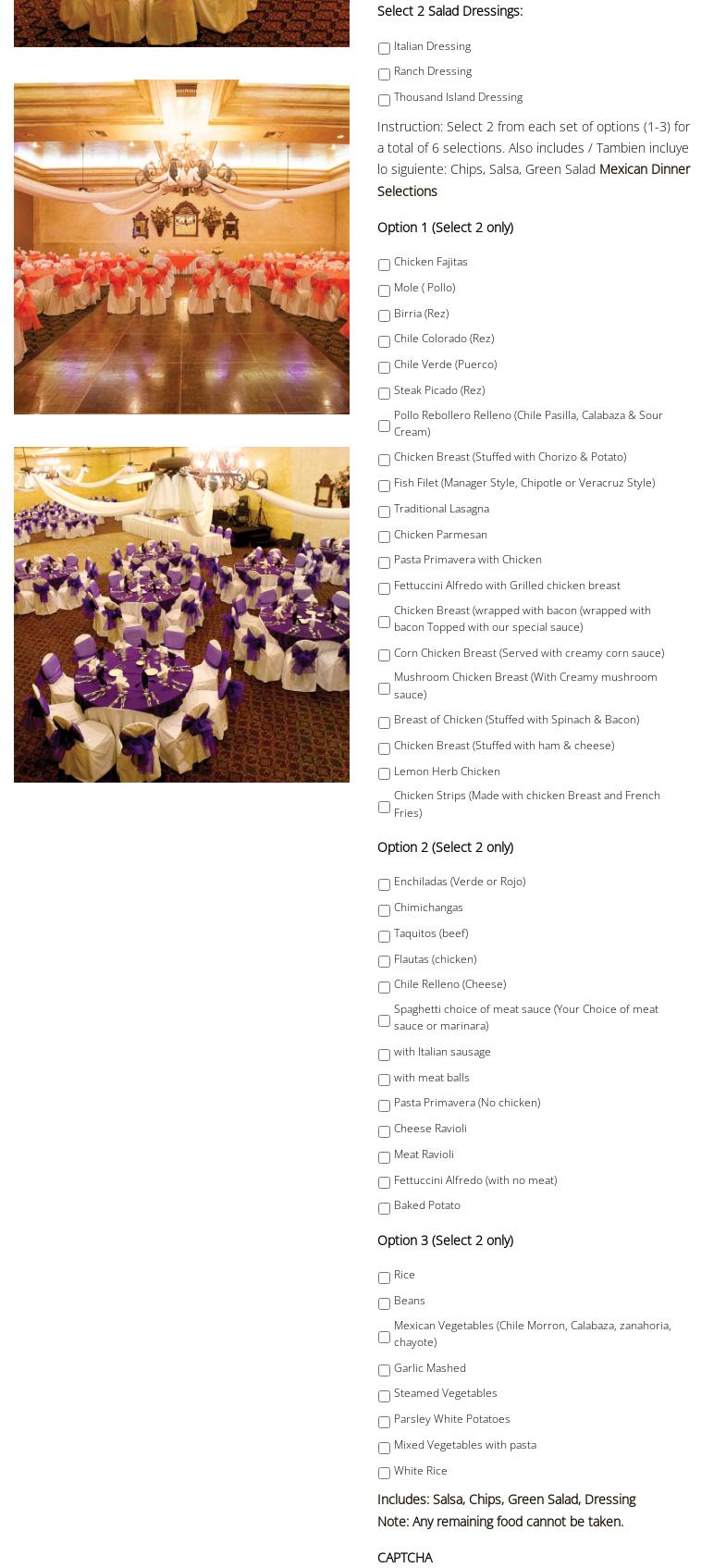 Casa Torres Banquets Menu