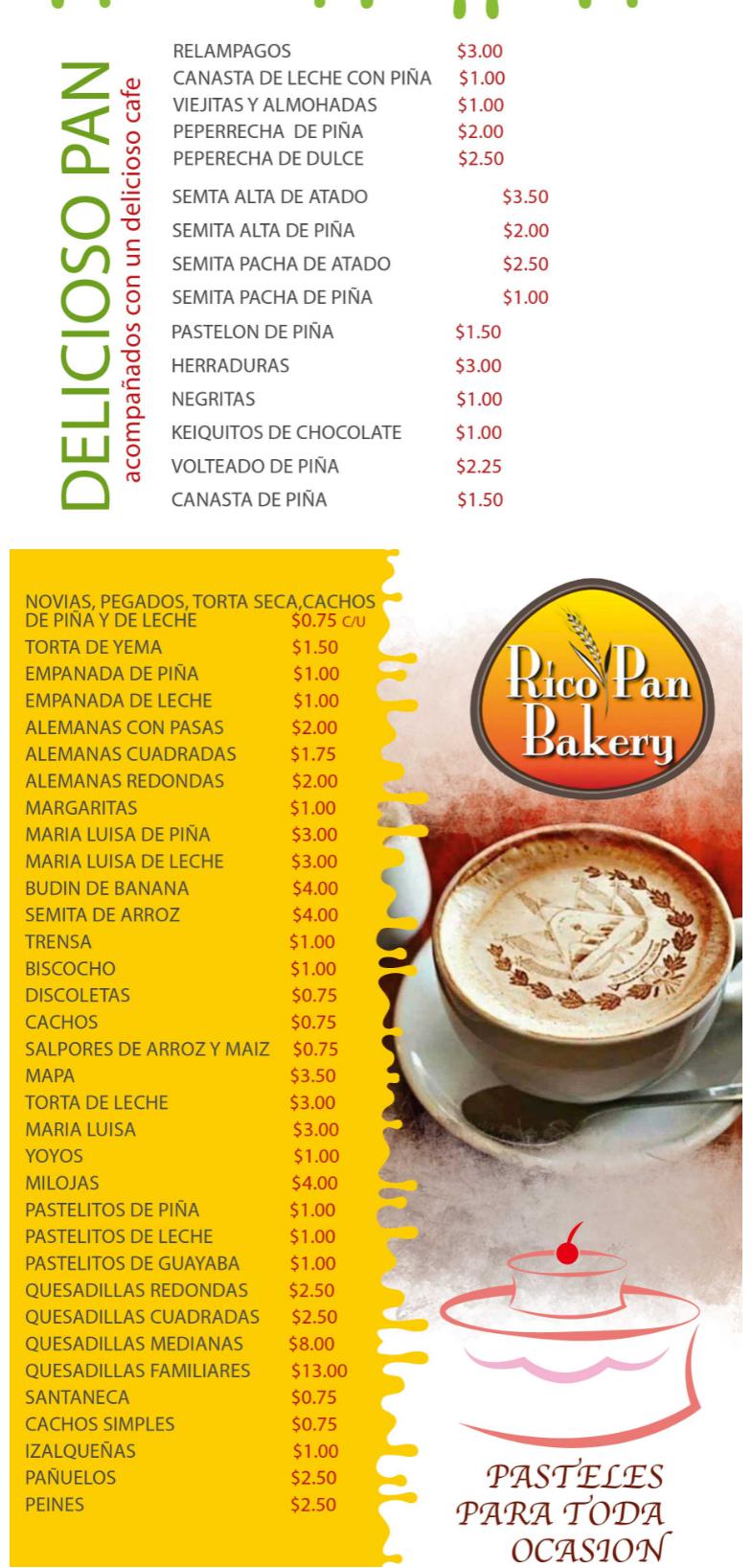 Rico Pan Bakery Menu