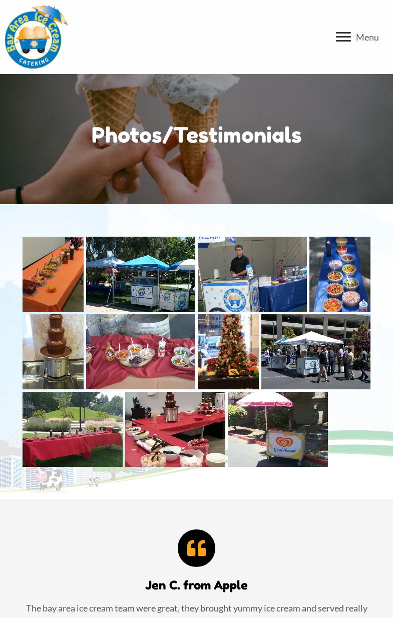 Bay Area Ice Cream Catering Menu