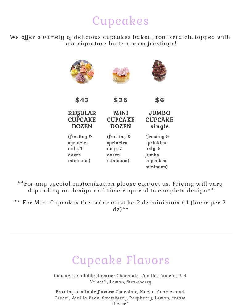 The Cake Shop Bakery Menu