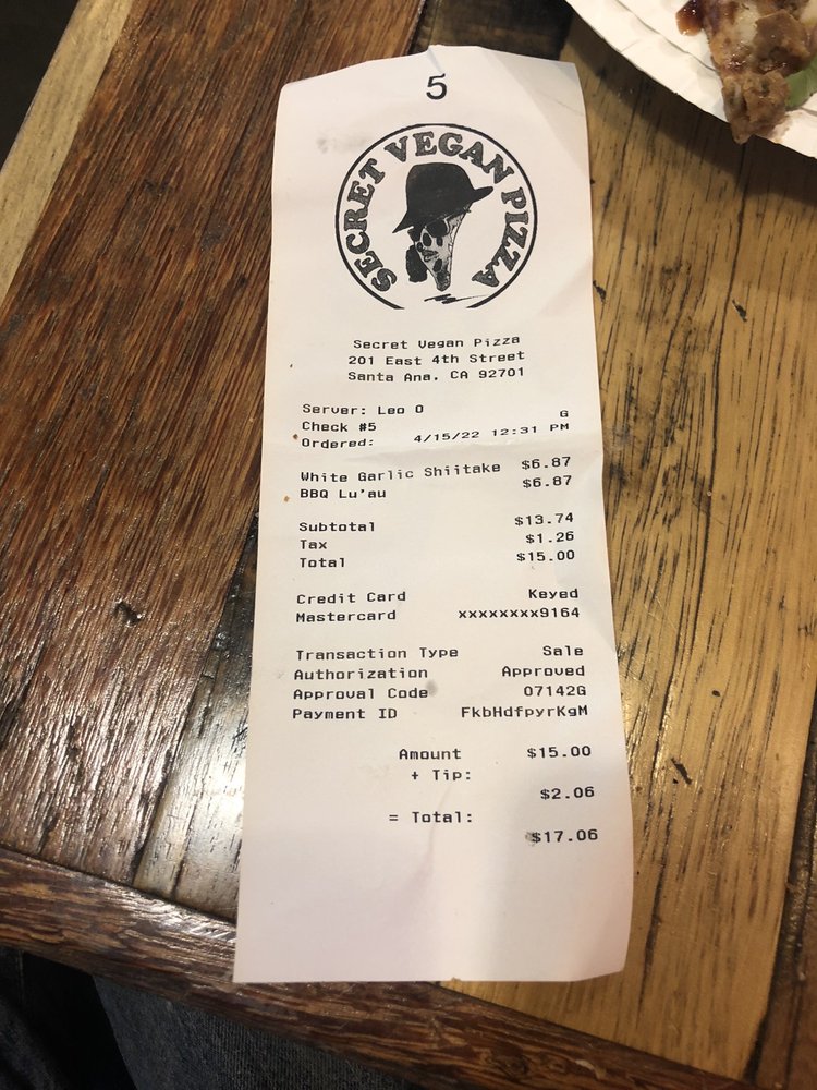 Secret Vegan Pizza Menu