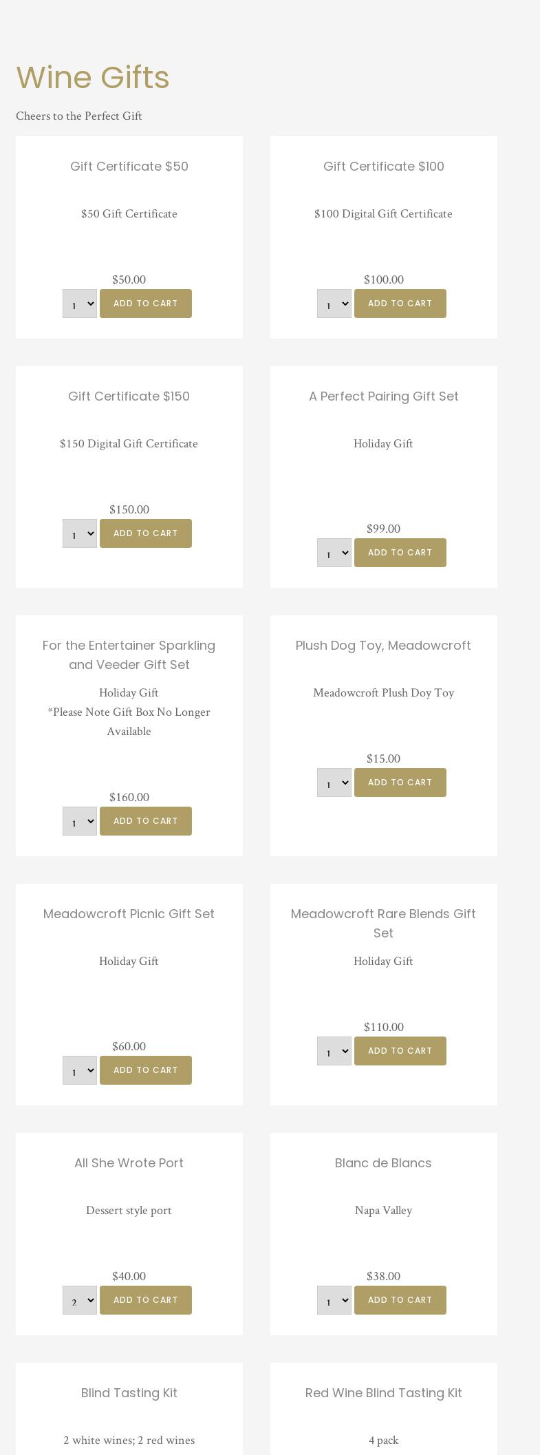 Meadowcroft wines Menu