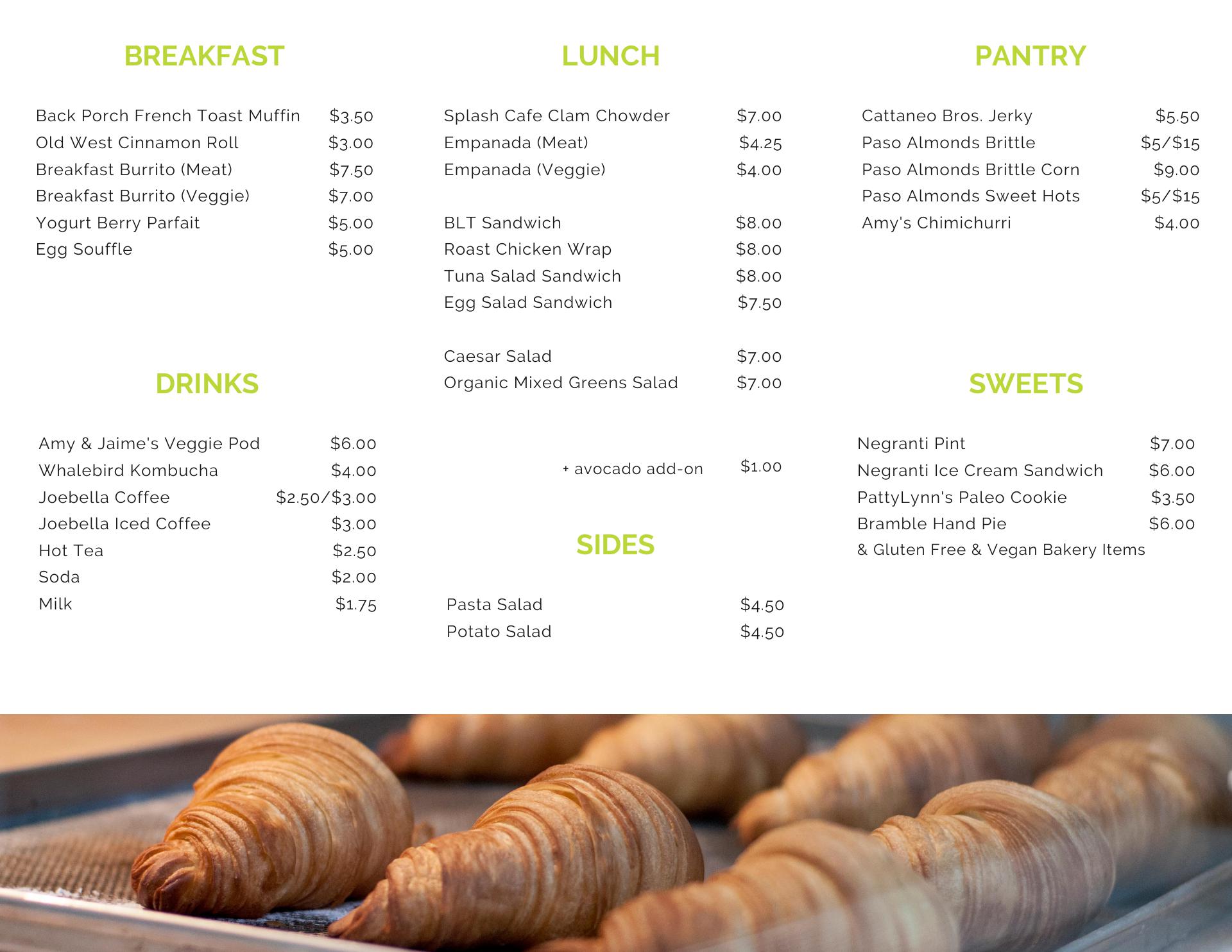 Amy & Jaime's Place Menu