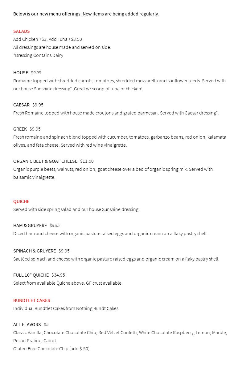 Bright Belly Menu