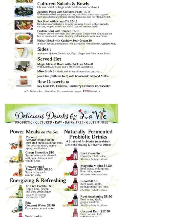 La Vie Wellness Menu